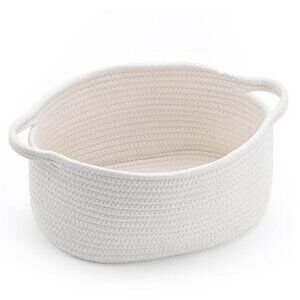 Woven Cotton Storage Basket with Handles Baby Gift Bin Nursery Organizer